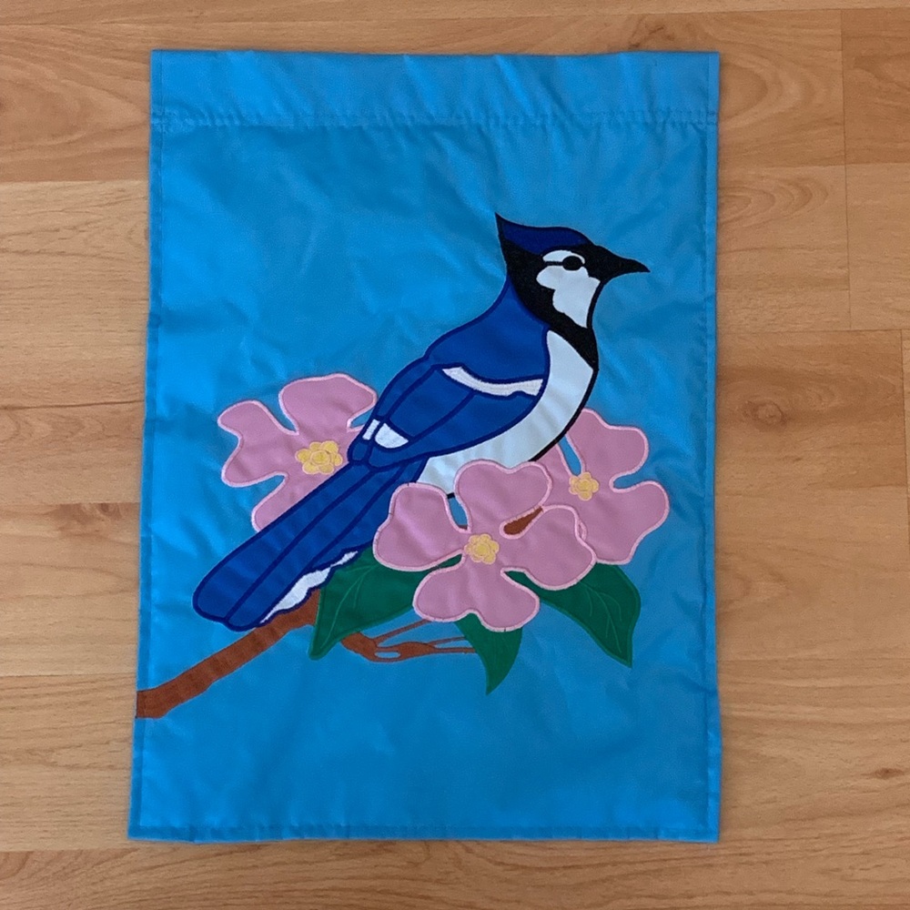 Blue Jay with Flowers Garden Flag double sided